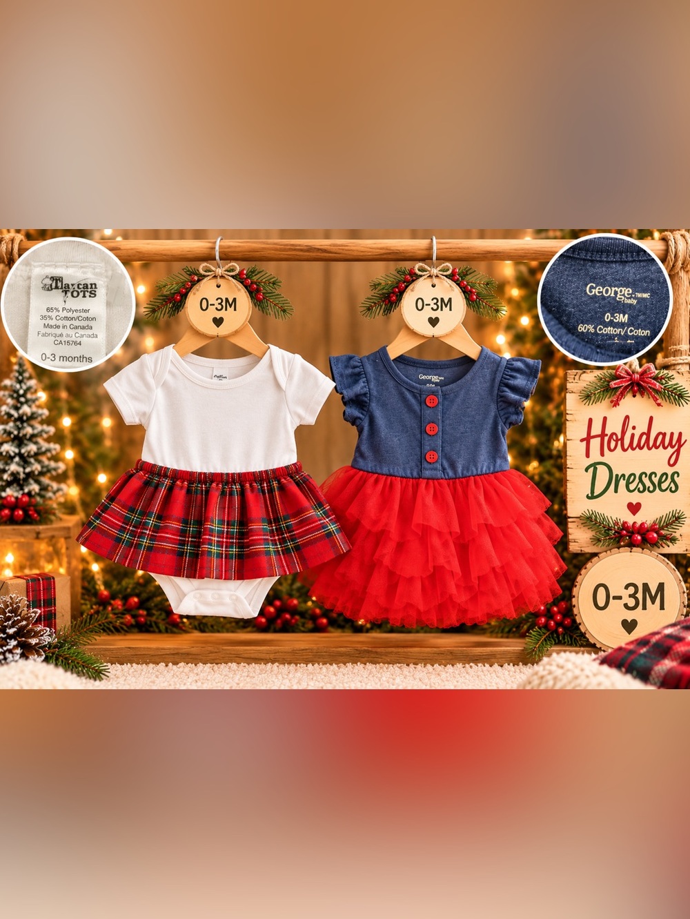 Baby Girl Holiday Christmas Dress Bundle 0-3M | Tartan Plaid & Red Tulle 🎄